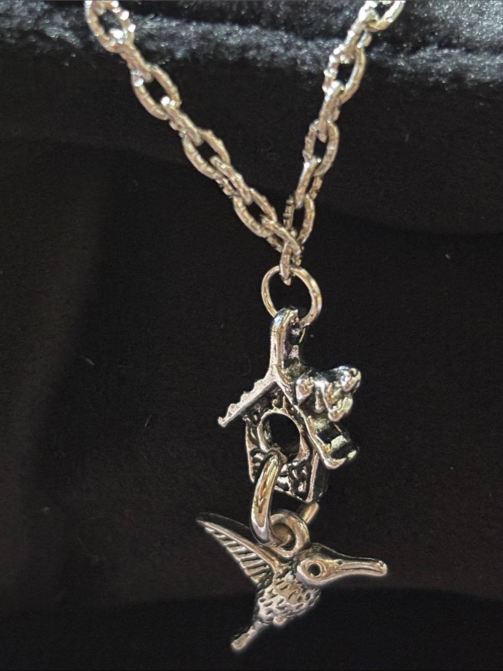 silver tone hummingbird dainty pendant necklace 18” delicate layering necklace